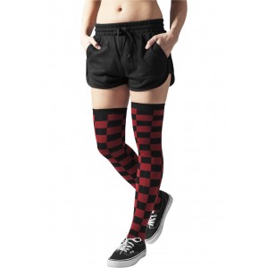 Ladies Skater  Black / Red Checkerboard Over-knee Socks